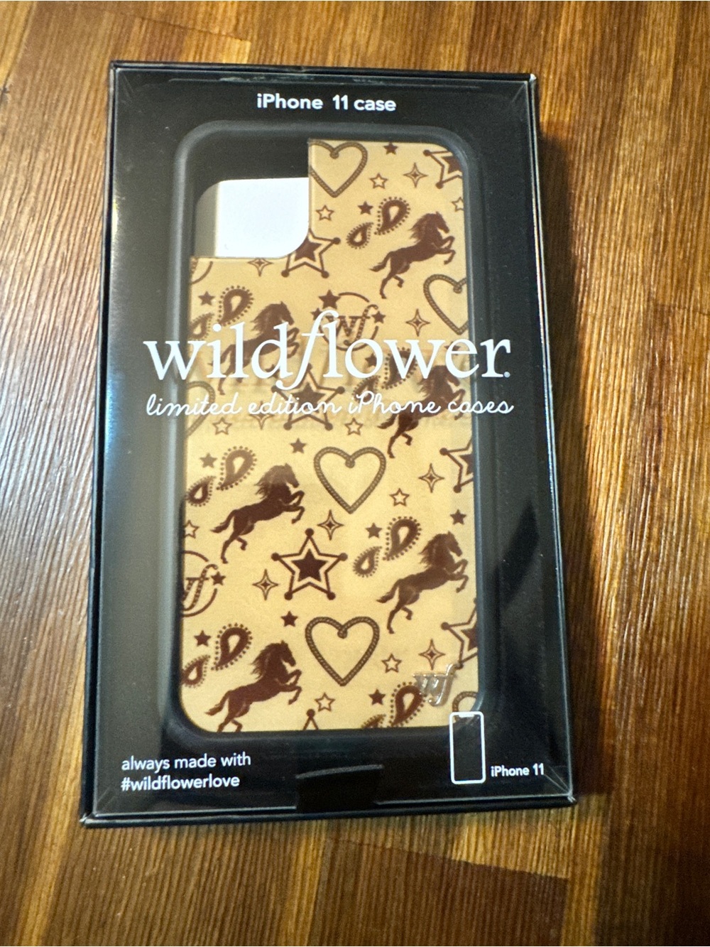 Wildflower iPhone 11 Case in Tan with Brown Horse & Heart Print